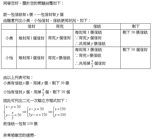 課業輔導中心 二元一次方程式題目